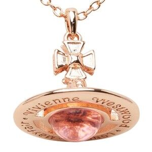 Vivienne Westwood Orb Chain Pendant Necklace, Pink Gold Plated, Rhinestone, W...